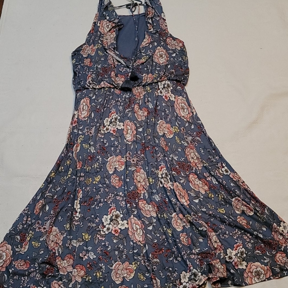 Loft dress floral sleeveless open back full skirt - Picture 9 of 10